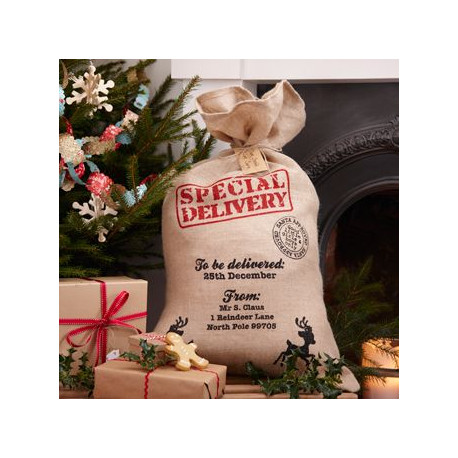 Noël Sac Stocking Santa Mantel toile de jute de Hesse à Cordon Personnalisé Nom