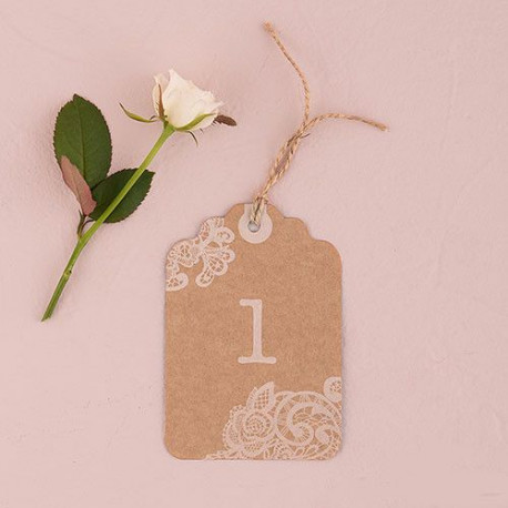 Les 12 numéros table tag kraft et dentelle Les 12 numéros table tag kraft et dentelle