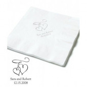 Les 50 serviettes personnalisées double coeur 12,5cm