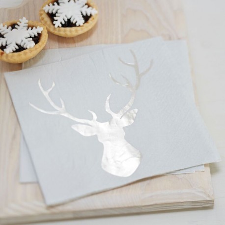 Les 20 serviettes renne argent Les 20 serviettes renne argent