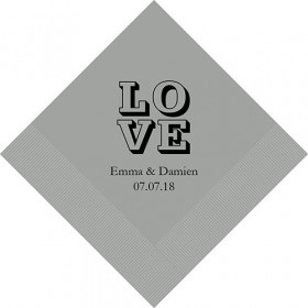 Les 100 serviettes personnalisées love 12,5cm