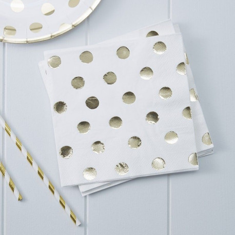 Les 20 serviettes blanches à pois or Les 20 serviettes blanches à pois or