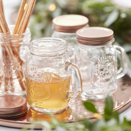 La mason jar avec poignée couvercle cuivre (x4) La mason jar avec poignée couvercle cuivre (x4)