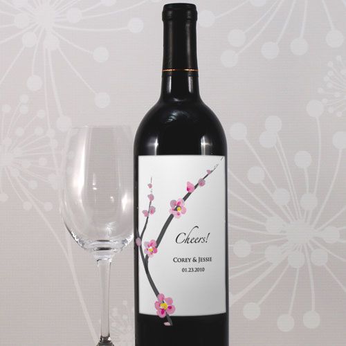 Etiquette bouteille vin personnalise fleur cerisier