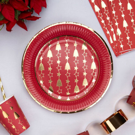 Les assiettes en carton noel rouge et or Les assiettes en carton noel rouge et or