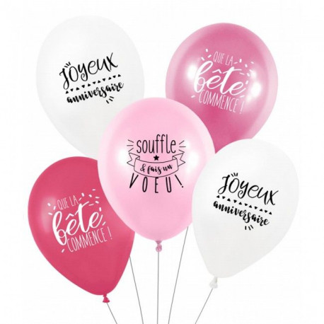 Ballons Anniversaire Fille Original En Latex Blanc Rose Et Fuchsia