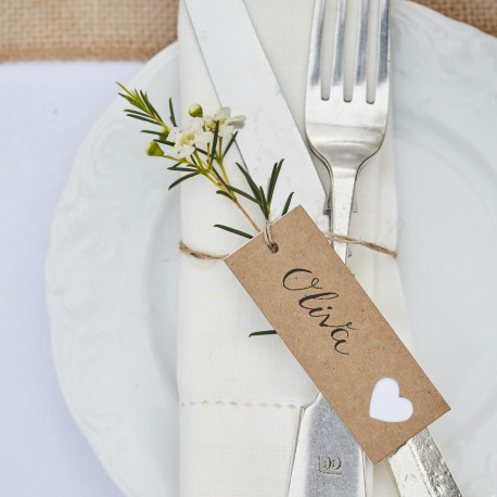 Les 10 étiquettes tags kraft coeur blanc Les 10 étiquettes tags kraft coeur blanc