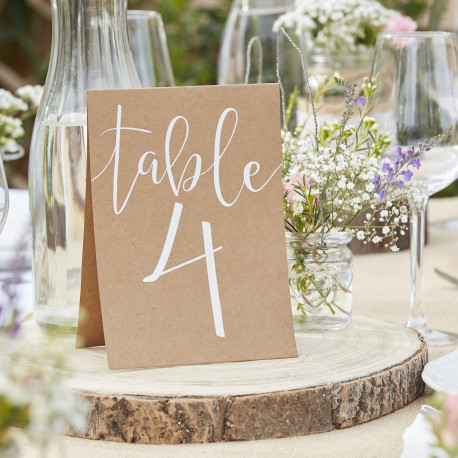 Les 12 numéros de table kraft écriture blanche Les 12 numéros de table kraft écriture blanche