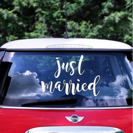 Sticker voiture mariage Just Married pour la vitre du véhicule