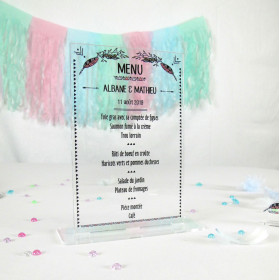 Menu plexiglas personnalisé bohème