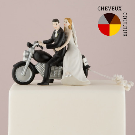 Figurine de mariage moto noir pour gateau en porcelaine