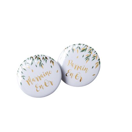 Les badges Parrain et marraine baptême champêtre Les badges Parrain et marraine baptême champêtre