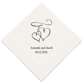 Les 50 serviettes personnalisées double coeur 16.5cm