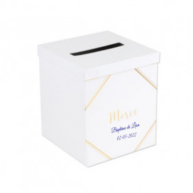 L'urne de mariage merci blanche et dorée