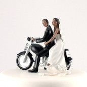 La figurine de mariage moto couple noir