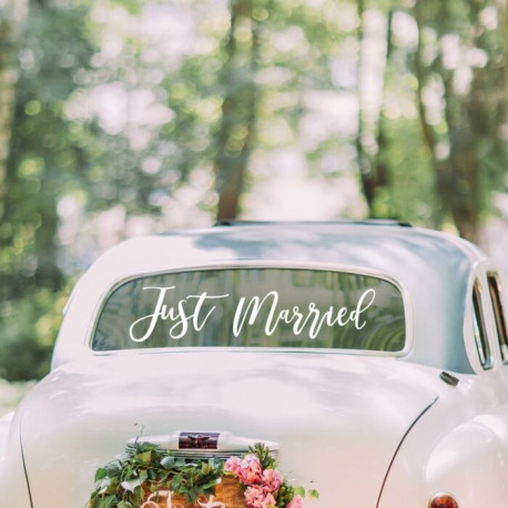 Sticker voiture Just Married mariage, écriture sur fond transparent