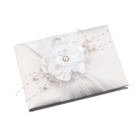 Le livre d'or fleur et perles blanches