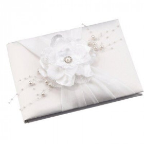 Le livre d'or fleur et perles blanches