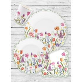 Les 8 assiettes en carton compostable champ fleuri 27cm