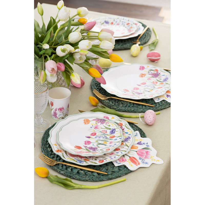 10 assiettes mariage fleuri 21 x 21 cm - Vaisselle jetable discount