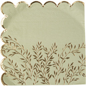 Les 16 serviettes vert sauge motif jolis brins or