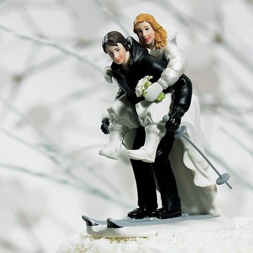 Figurine Gateau Mariage Hiver Couple En Ski En Porcelaine